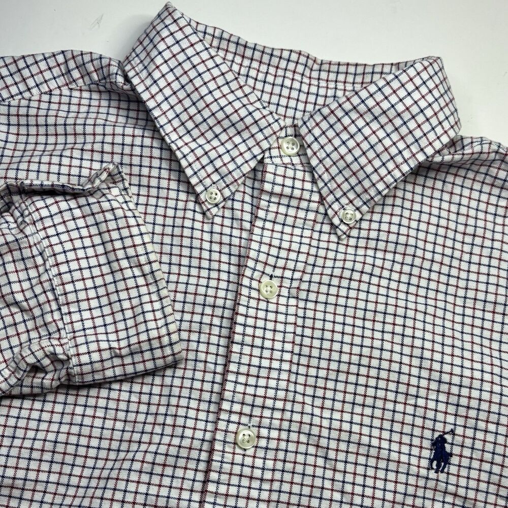 Ralph Lauren Men's M Classic Fit White Plaid‎ Long Sleeve Button Down Shirt